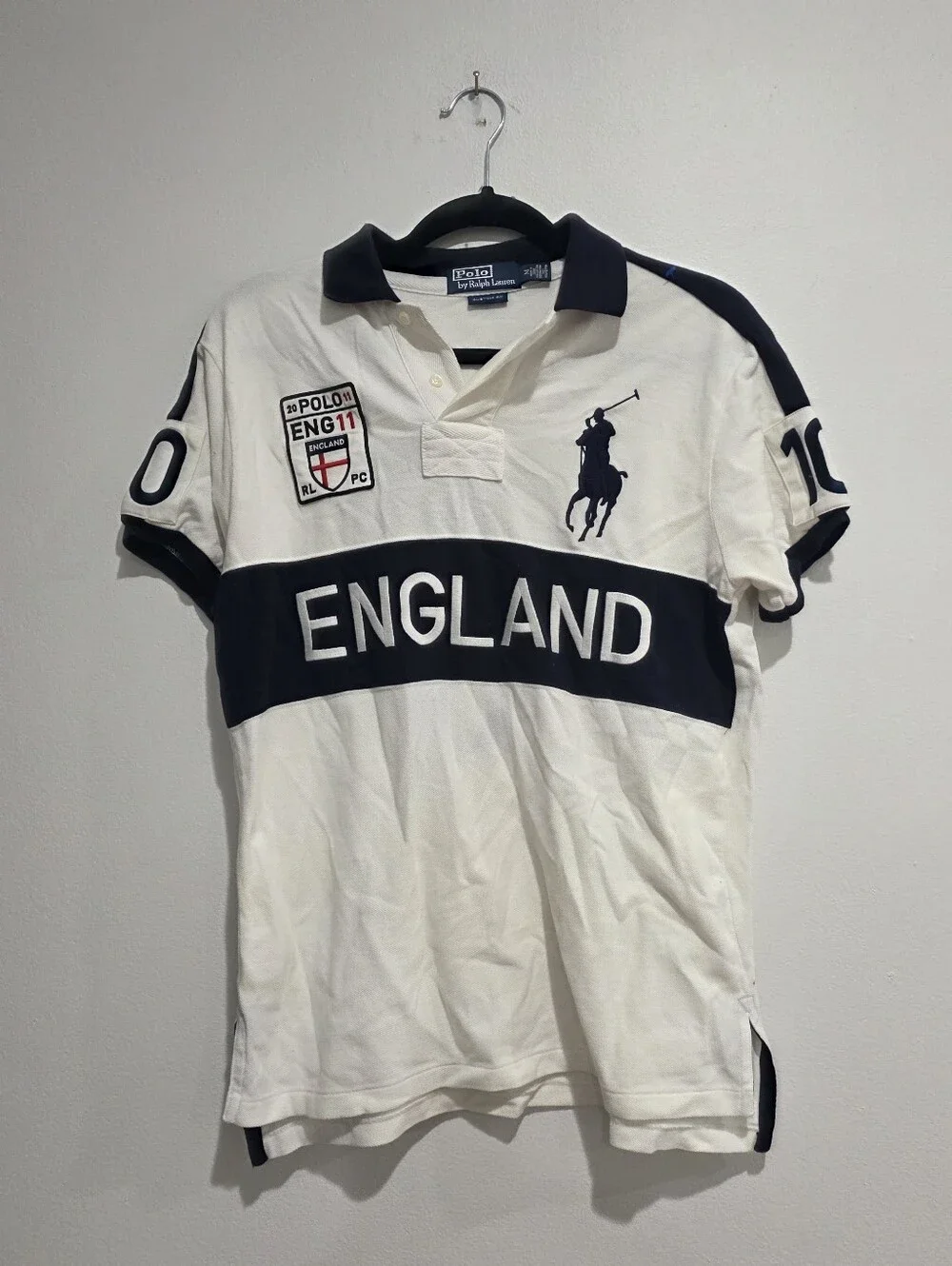 Polo Ralph Lauren England Flag Crest Custom Fit Polo Shirt Size Medium